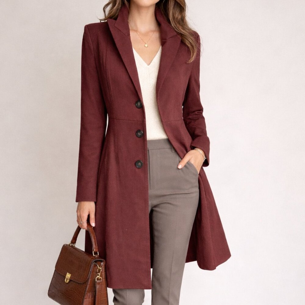 CAbi Boss Jacket in Currant Wine Long Structured Blazer Size Small